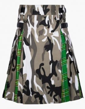 Urban Camo Hybrid Kilt with Irish Green Pleats - Front Image 
