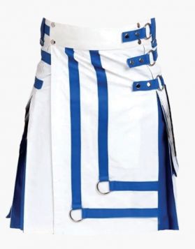White and Blue Gothic Hybrid Kilt- Front Image