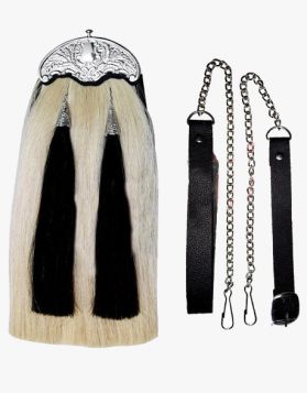 White Horsehair Kilt Sporran - Front Image 