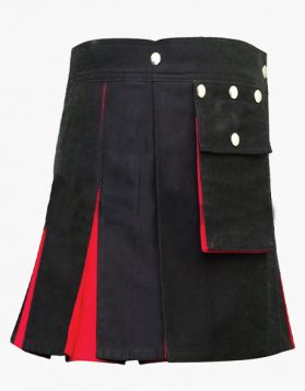 Women Black and Red Short Hybrid Kilt - Front Image