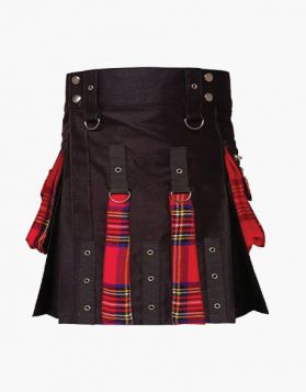Women Black and Royal Stewart Hybrid Kilt - Front Image