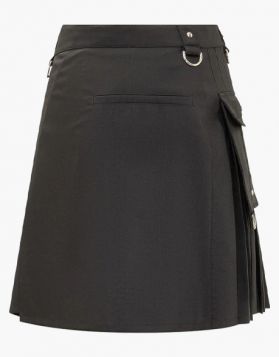 Women Black Utility Kilt with Front Pocket  - Front Image