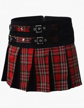  Women Black with Royal Stewart Pleated Mini hybridi Kilt