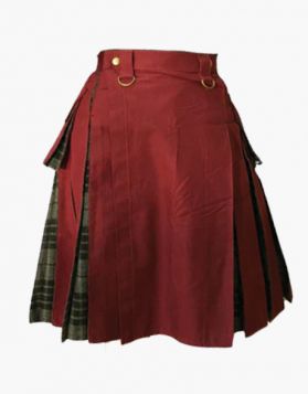 Women Maroon with Grey Watch Tartan Hybrid Kilt - Front Image 