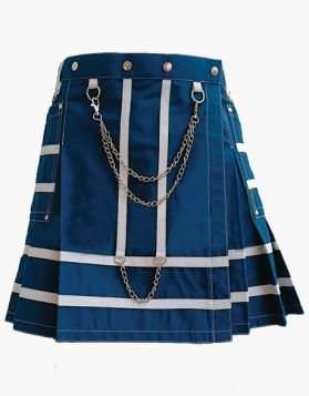 Women Navy Blue Utility Short Kilt with White Straps- Front Image
