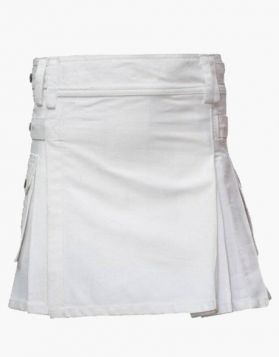 Women White Mini Utility Kilt- Front Image