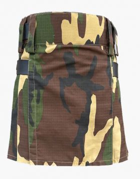 Women Woodland Camo Mini Kilt with Leather Straps- Front Image