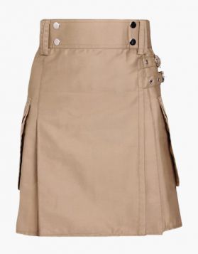 Women's Beige Utility kilt- Front Image