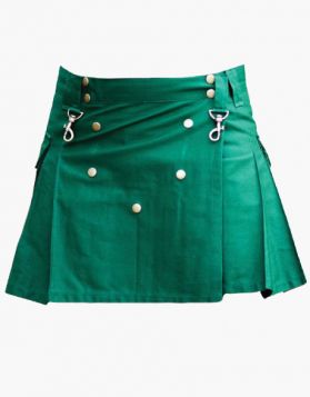 Women's Sea Green Short Utility Kilt Skirt- front image