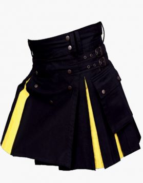Women's Black and Yellow Hybrid Kilt with Studded Apron